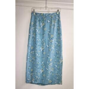 Christopher & Banks Skirt Womens 4 Blue Floral Midi Long Side Slit Back Zip